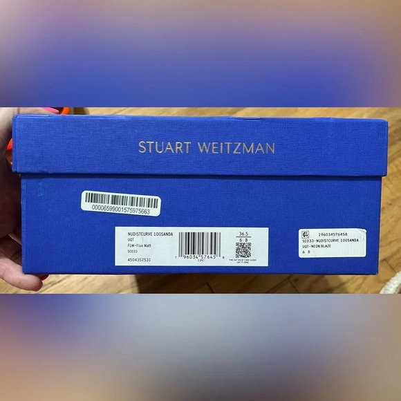 Stuart Weitzman Nudistcurve 100 Sandal in Orange Neon Blaze - Picture 6 of 11